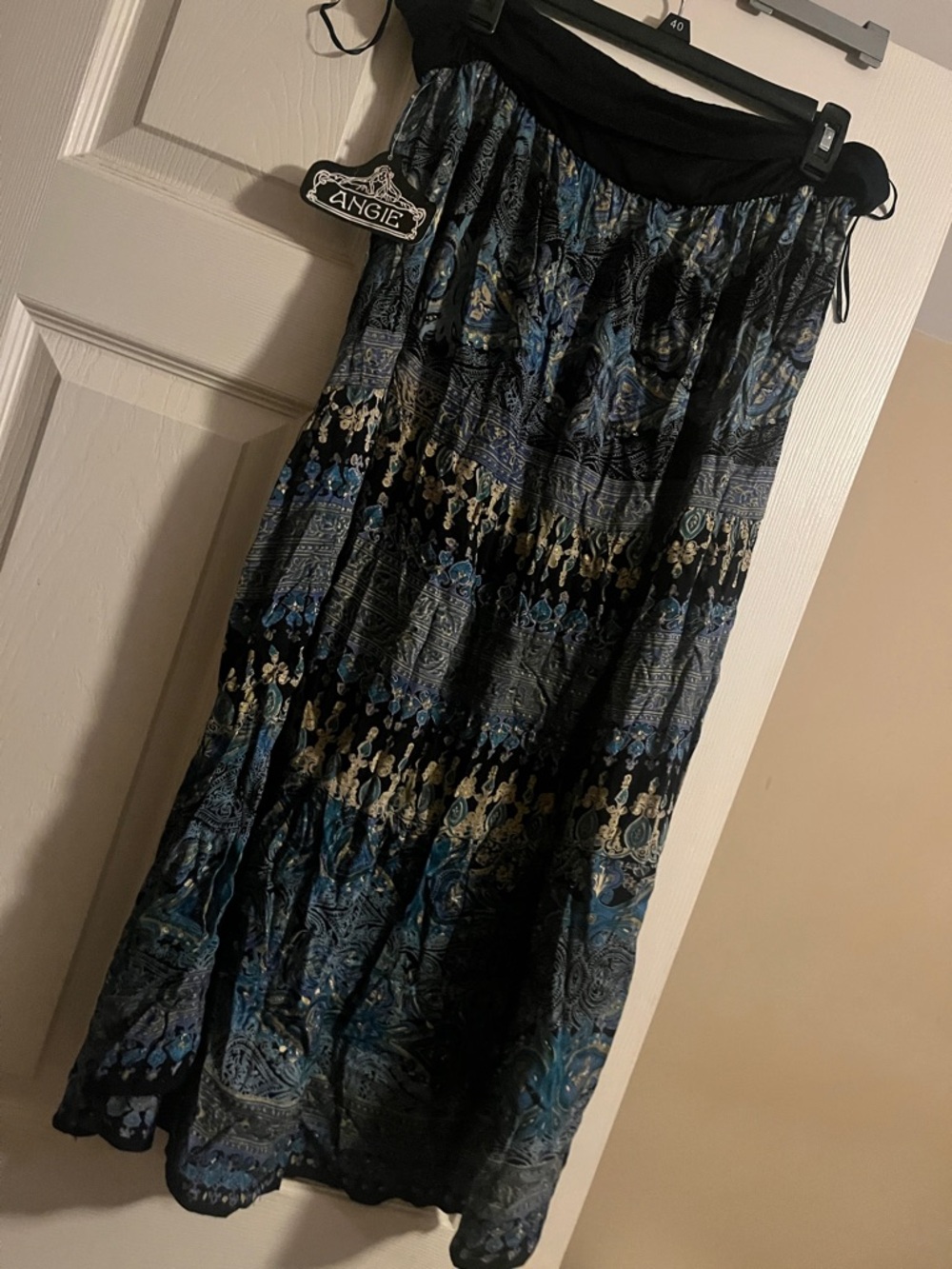 Angie Black Blue and Cream Patterned Boho Maxi Skirt - Picture 2 of 4